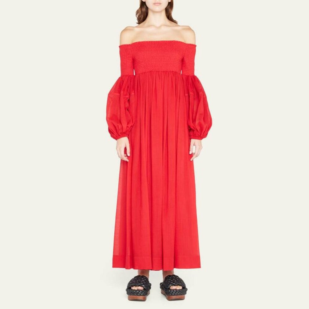 Chloe Red Crush Smocked Off-The-Shoulder Maxi Dress